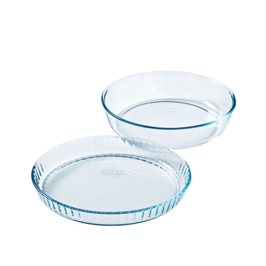 pyrex Baking glass set - flan dish 28cm & cake dish 26 cm