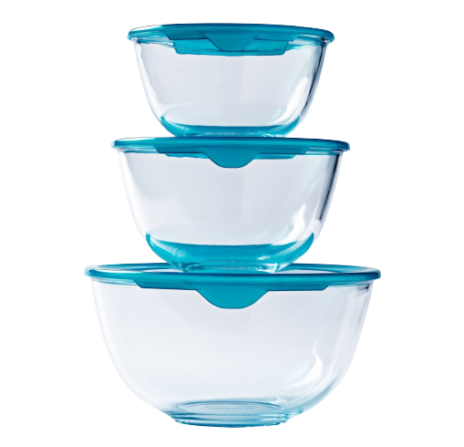 pyrex Prep&Store - Set of 3 glass mixing bowls with lid
