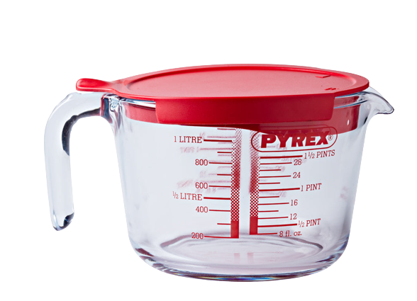 pyrex Glass measuring jug with lid 1L