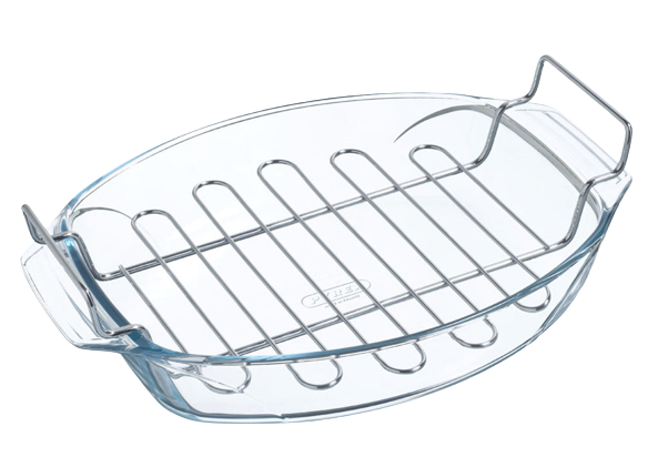 pyrex Oval glass oven dish & cooking grid 39x27 cm