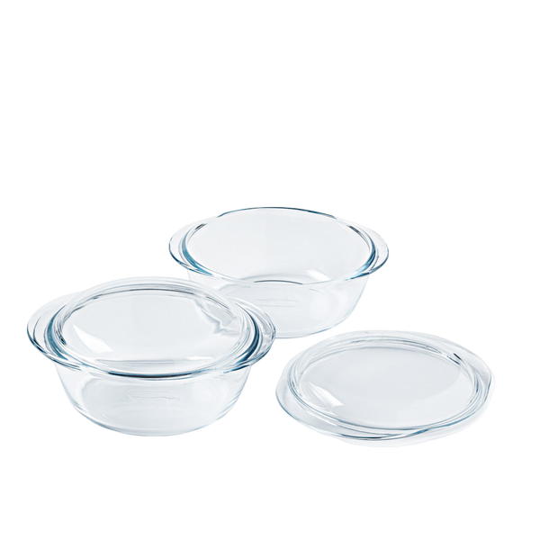 pyrex Set of 2 round glass casserole dishes