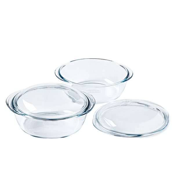 pyrex Set of 2 round glass casserole dishes