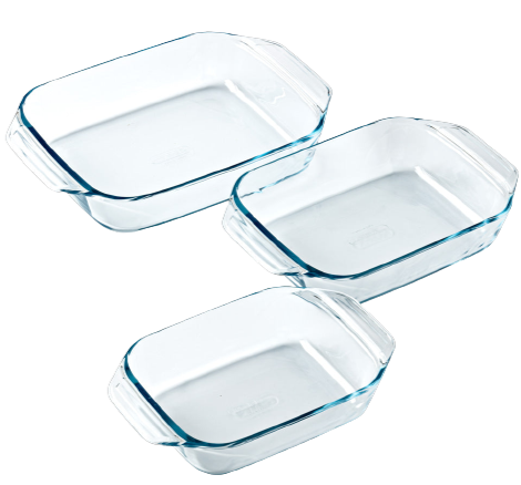 pyrex Set of 3 rectangular glass oven dishes with easy grip