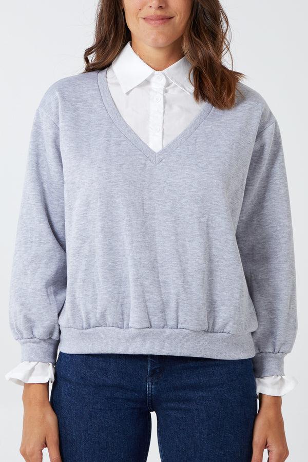 qed london 2 in 1 V-Neck Sweatshirt With Undershirt