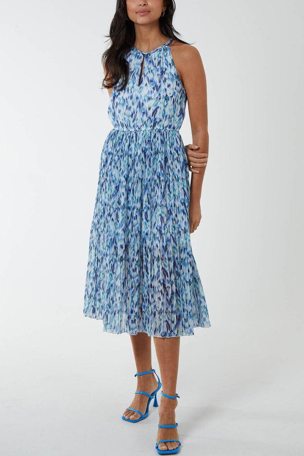 Qed London Abstract Animal Halterneck Cut Out Midi Dress