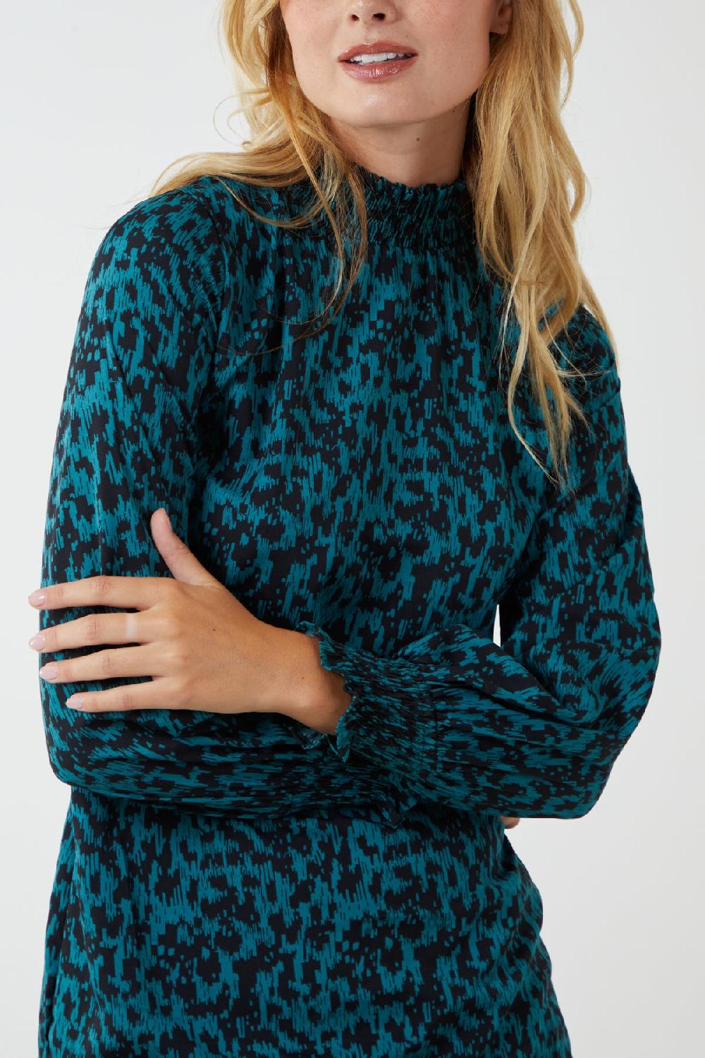 Qed London Abstract Animal Print High Neck Mini Shift Dress