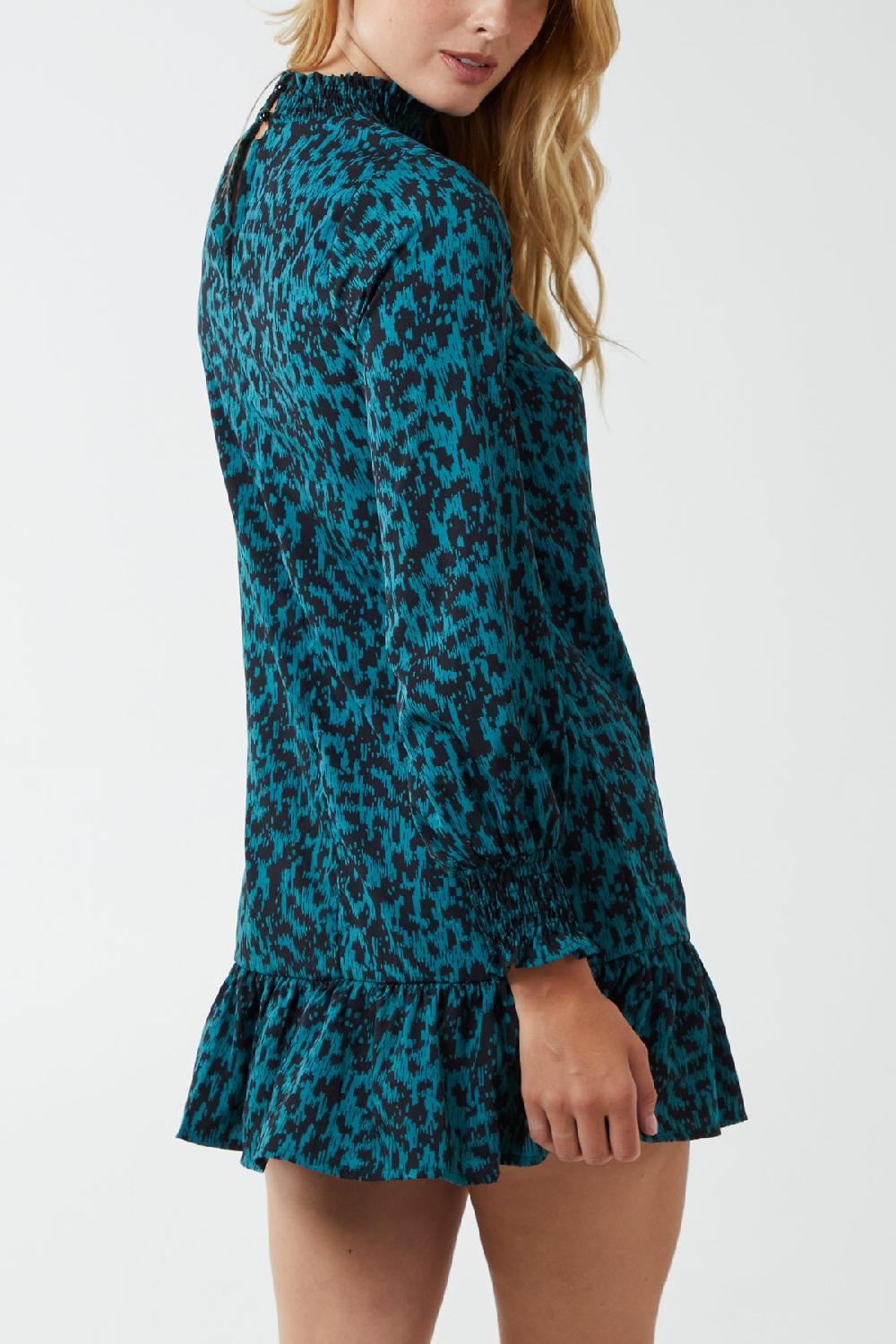 Qed London Abstract Animal Print High Neck Mini Shift Dress