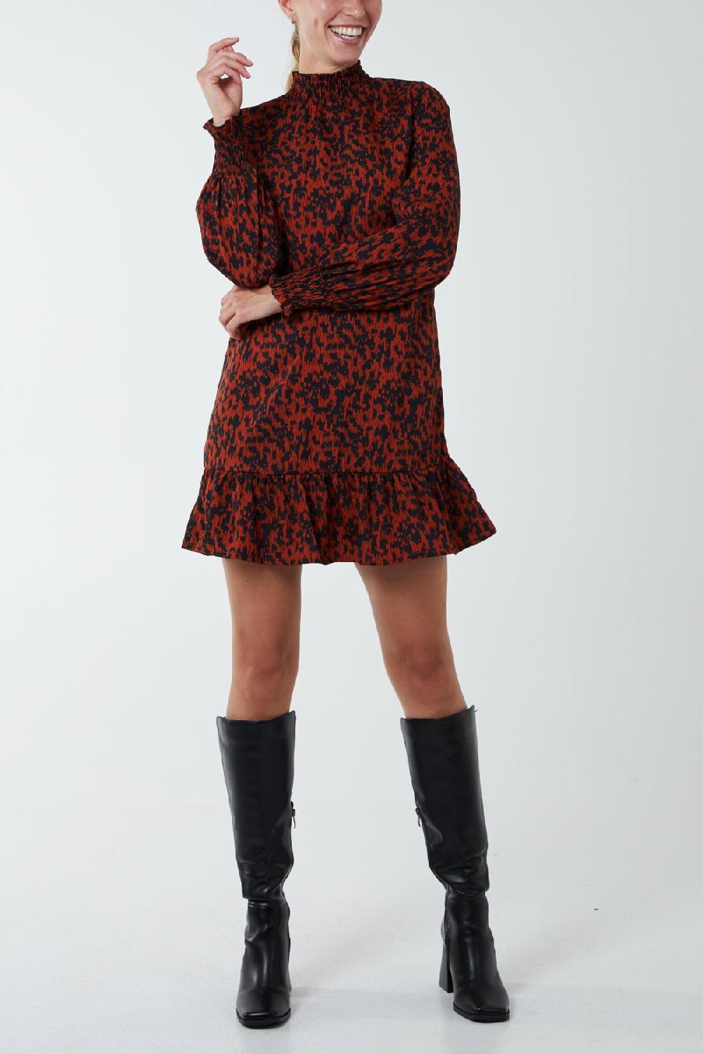 Qed London Abstract Animal Print High Neck Mini Shift Dress