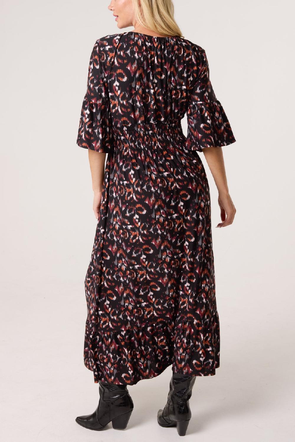 Qed London Abstract Animal Print Shirred Stretch Dress