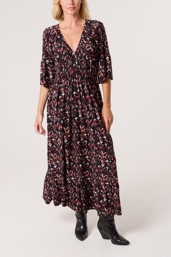 qed london Abstract Animal Print Shirred Stretch Dress