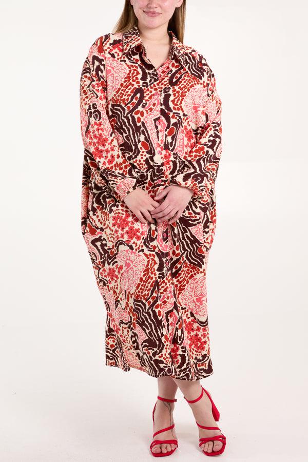 Qed London Abstract Floral Print Button Oversized Dress