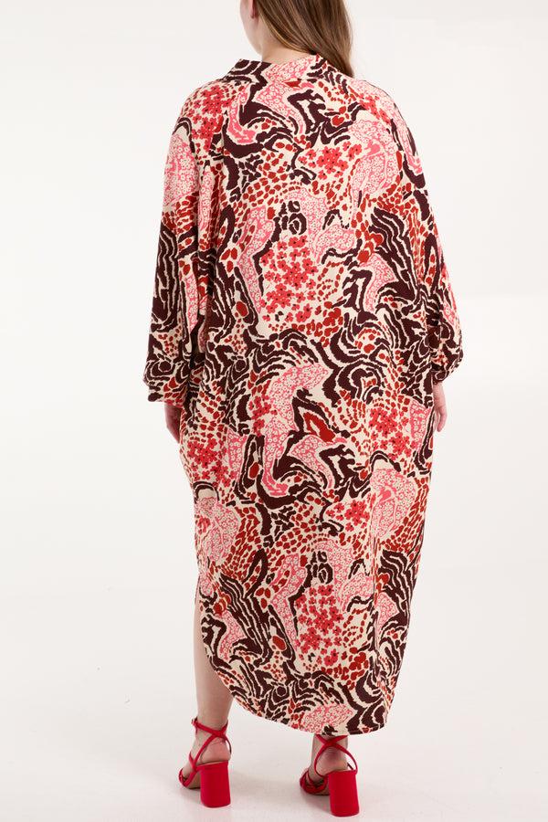 Qed London Abstract Floral Print Button Oversized Dress
