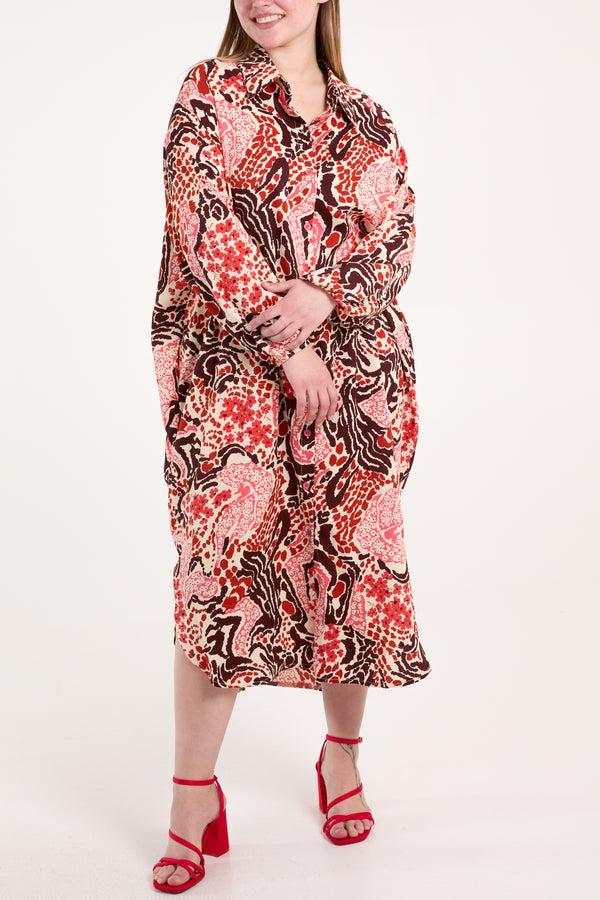 qed london Abstract Floral Print Button Oversized Dress