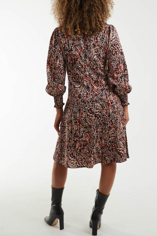 Qed London Abstract Paisley High Neck Keyhole Midi Dress