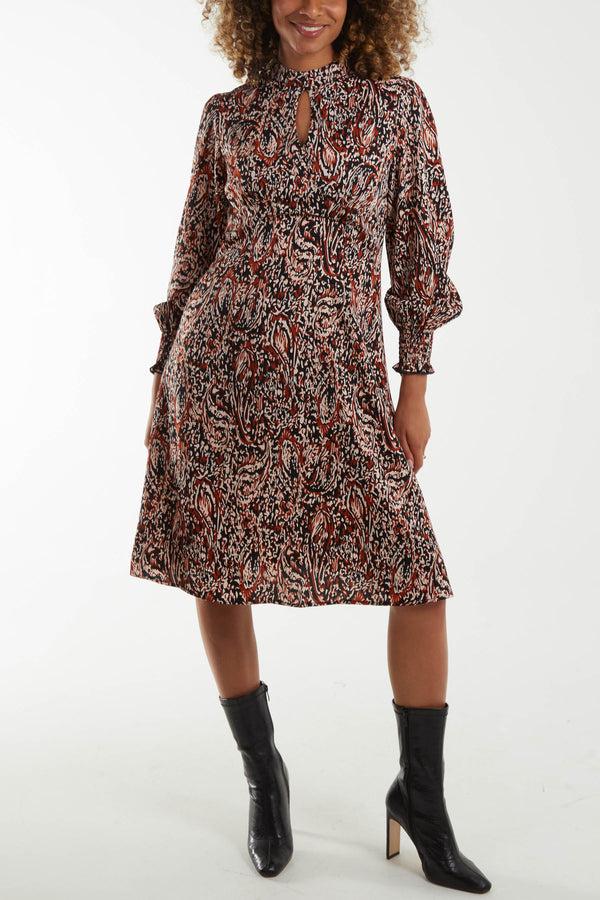 qed london Abstract Paisley High Neck Keyhole Midi Dress
