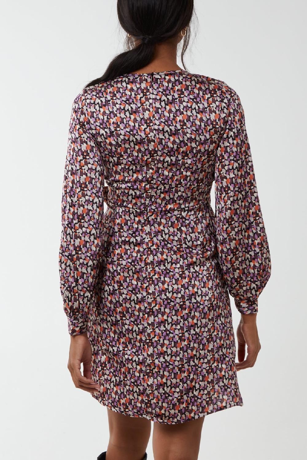 Qed London Abstract Print Long Sleeve Wrap Mini Dress