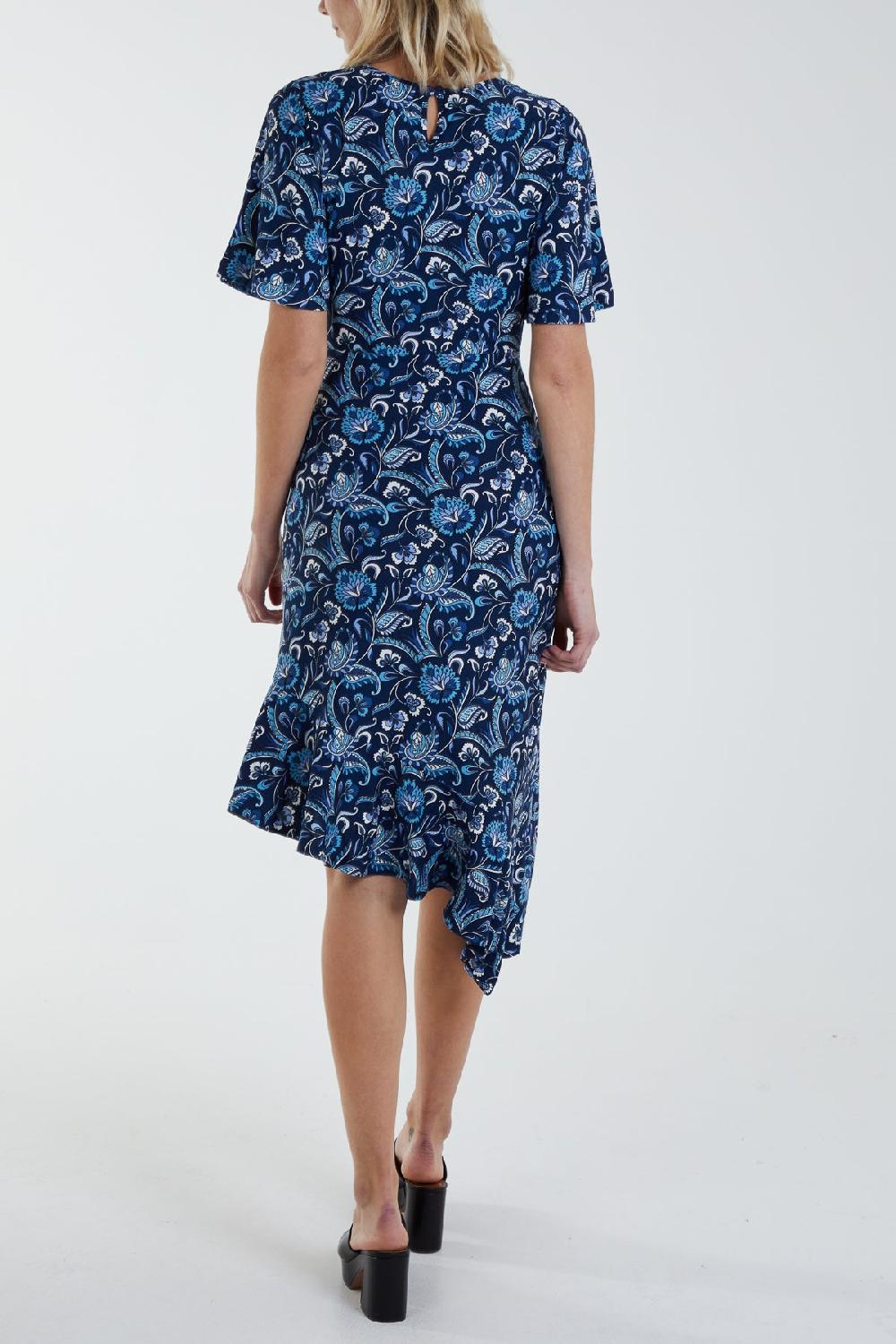 Qed London Angel Sleeve Asymmetric Midi Stretch Dress