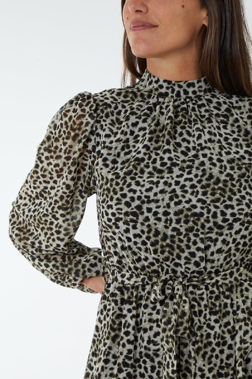 Qed London Animal High Neck Asymmetric Wrap Midi Dress