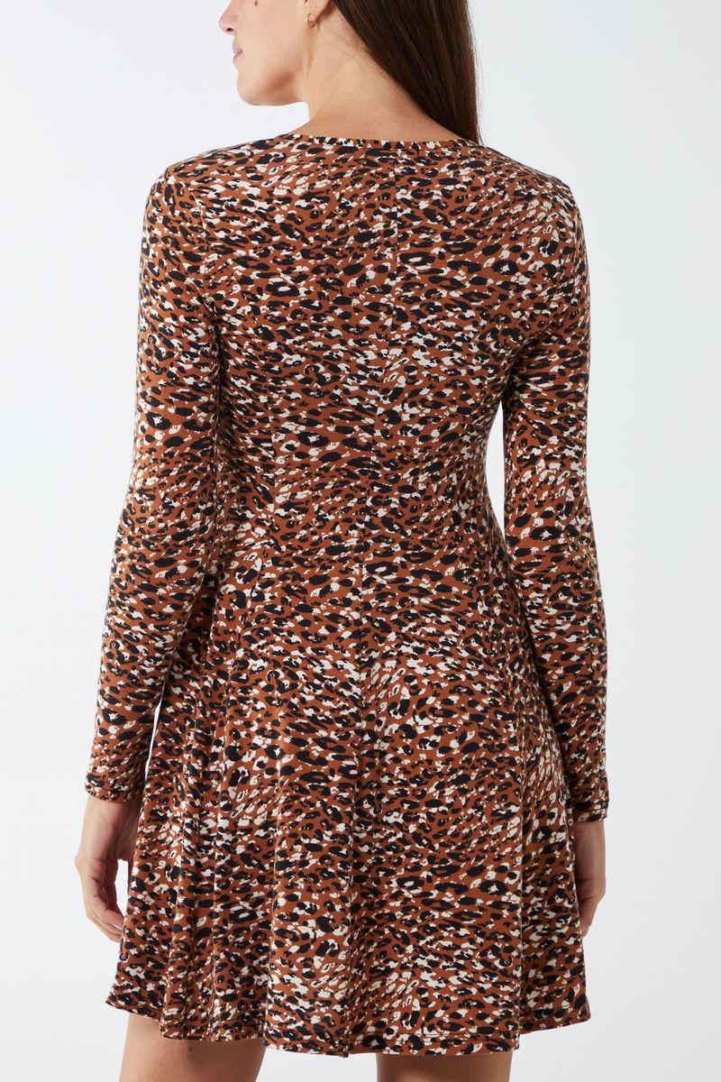 Qed London Animal Print Button Front Fit & Flare Dress