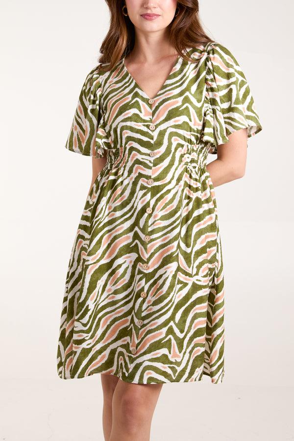 Qed London Animal Print Coconut Button Through Dress