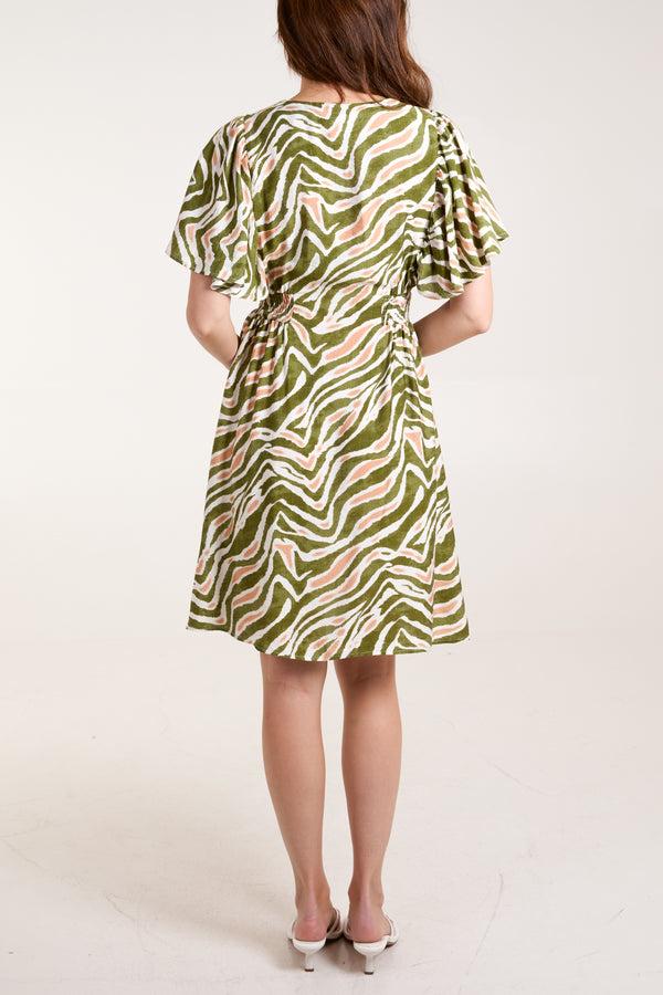 Qed London Animal Print Coconut Button Through Dress