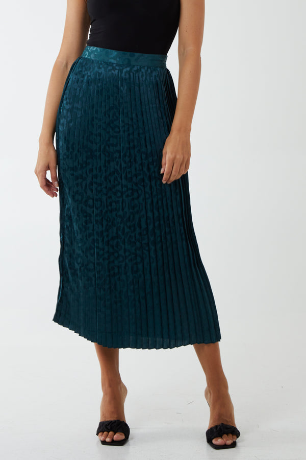 qed london Animal Satin Jacquard Pleated Midi Skirt