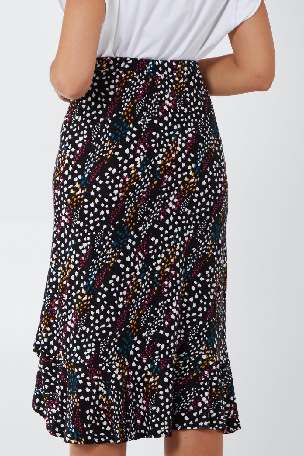 Qed London Asymmetric Frill Hem Soft Touch Midi Skirt