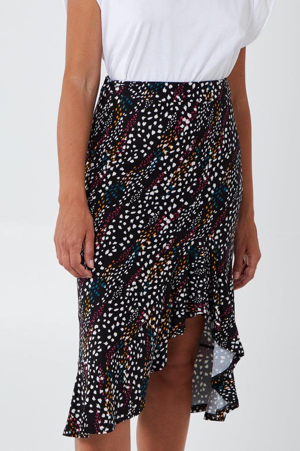 qed london Asymmetric Frill Hem Soft Touch Midi Skirt