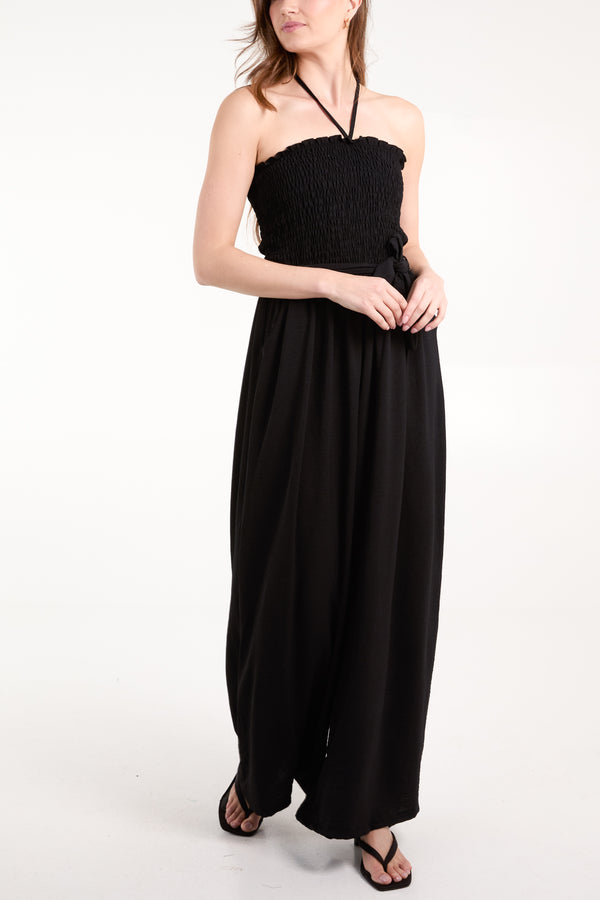 Qed London Bandeau Shirred Bodice Wide Leg Jumpsuit