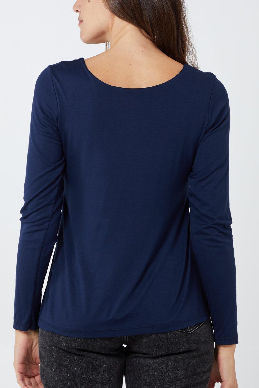 Qed London Basic Double Layer Scoop Neck Long Sleeve Top