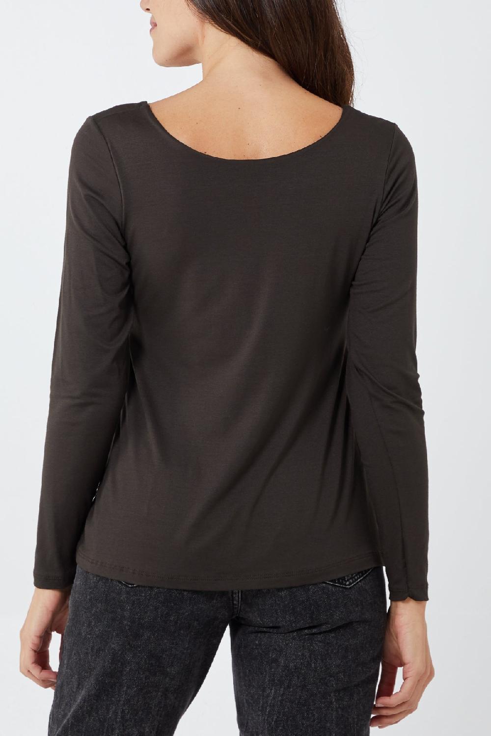Qed London Basic Double Layer Scoop Neck Long Sleeve Top