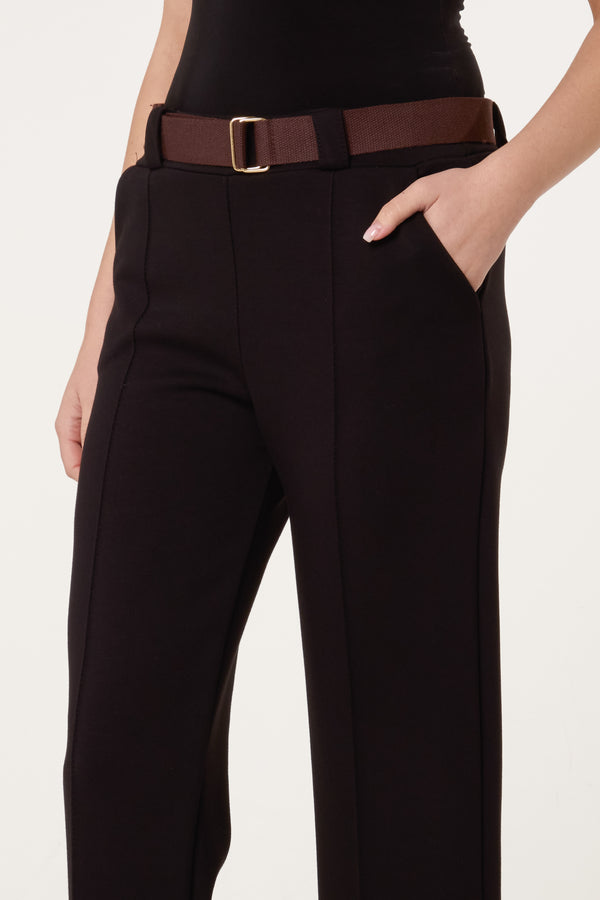 Qed London Belted Front Crease Straight Leg Trouser