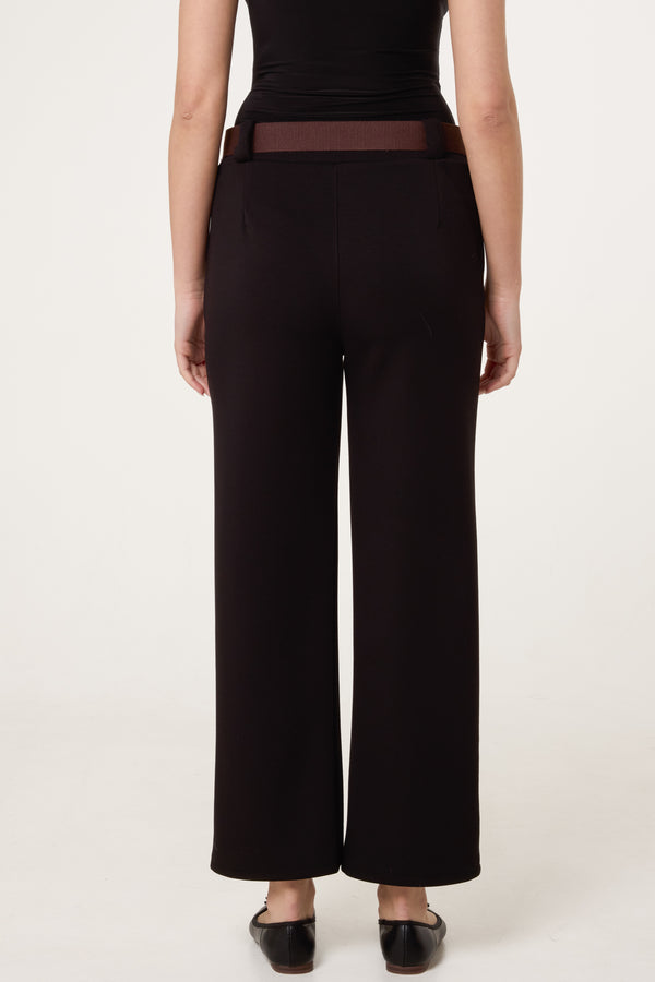 Qed London Belted Front Crease Straight Leg Trouser
