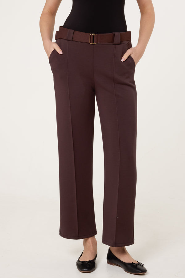 Qed London Belted Front Crease Straight Leg Trouser