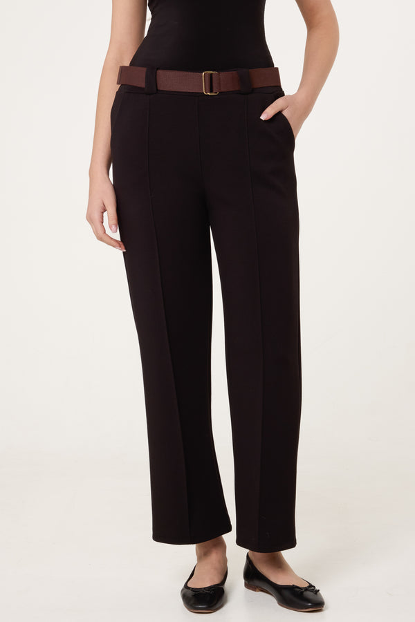 qed london Belted Front Crease Straight Leg Trouser