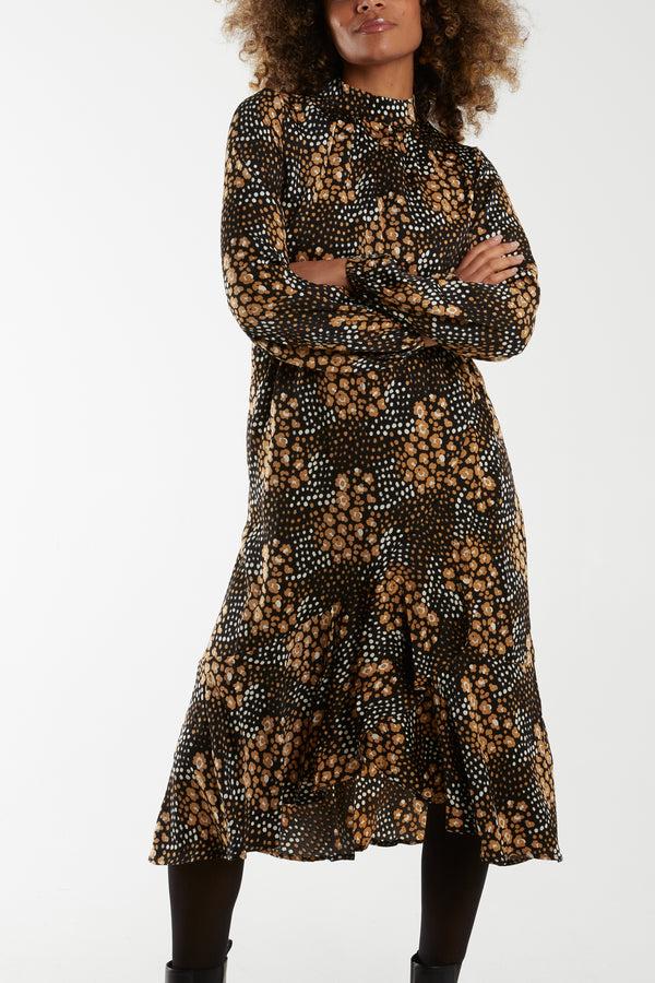 Qed London Blouson Elasticated Wrap Floral Midi Dress