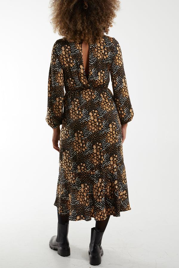 Qed London Blouson Elasticated Wrap Floral Midi Dress