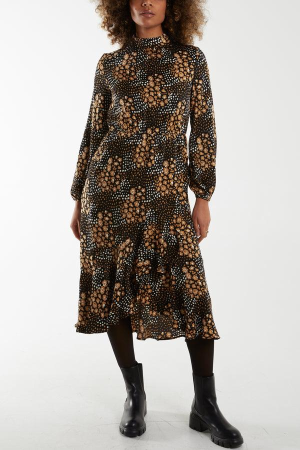 qed london Blouson Elasticated Wrap Floral Midi Dress