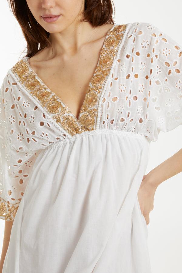 Qed London Broderie Anglaise Embellishment Maxi Dress