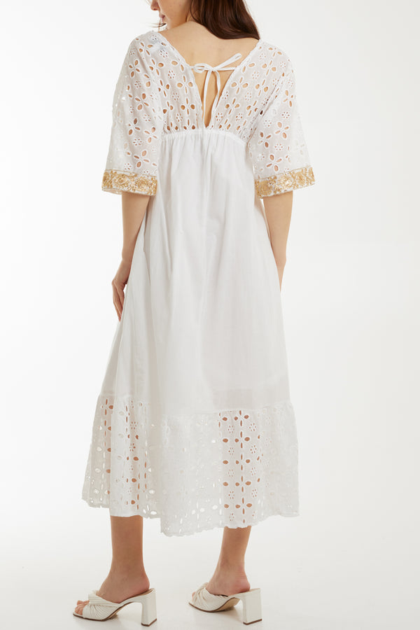 Qed London Broderie Anglaise Embellishment Maxi Dress