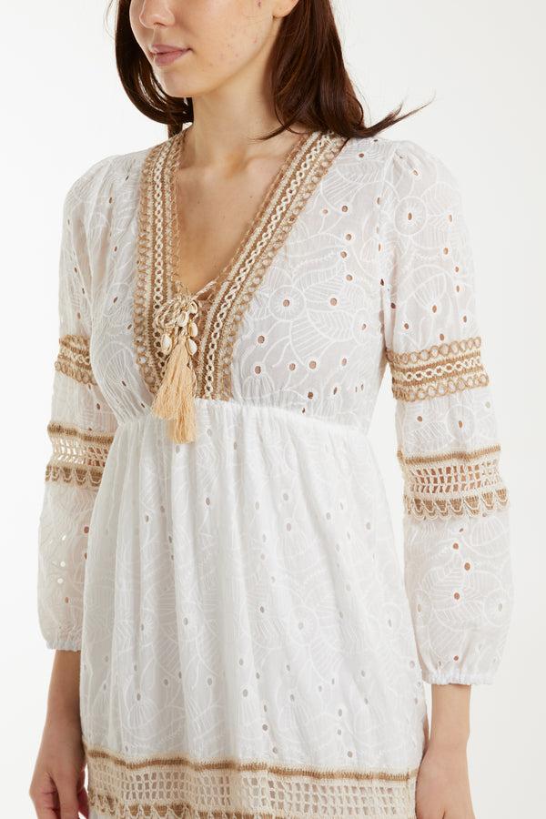 Qed London Broderie Anglaise Embellishment Tassel Dress