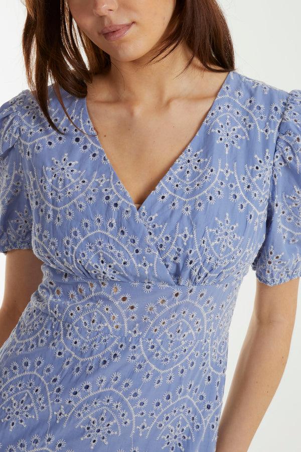 Qed London Broderie Anglaise Puff Sleeve Maxi Dress