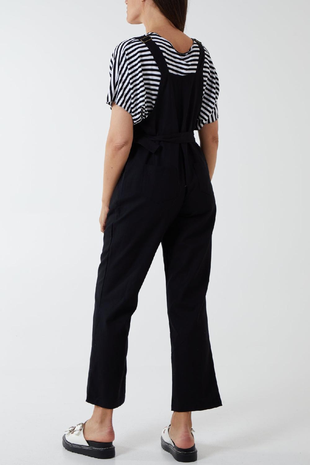 Qed London Button Front Two Pocket Belted Dungarees