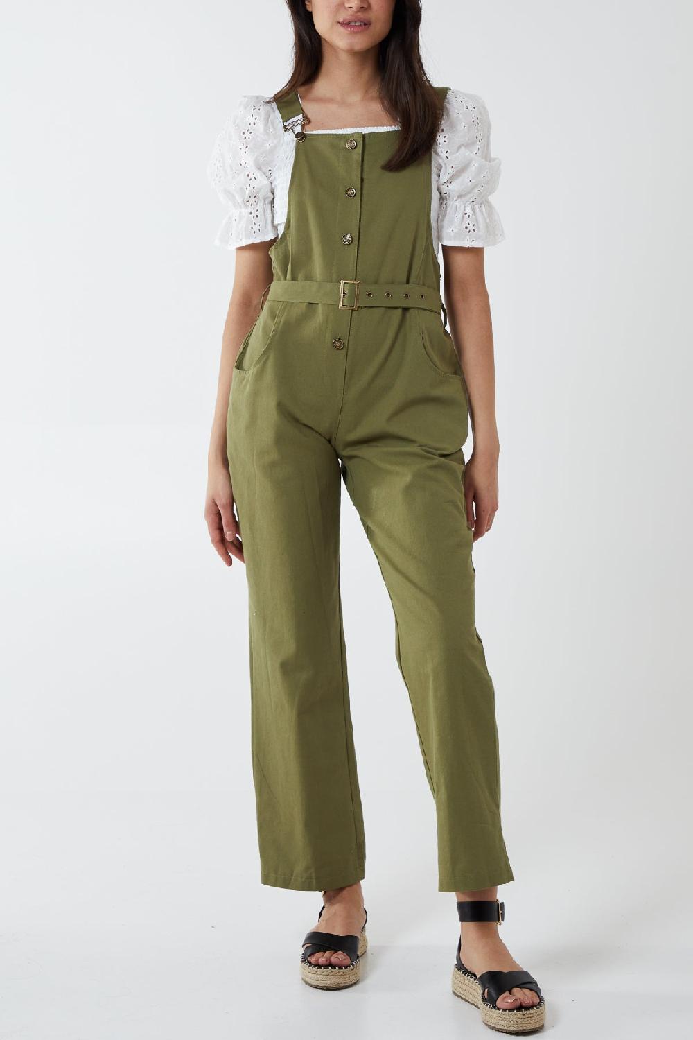 Qed London Button Front Two Pocket Belted Dungarees