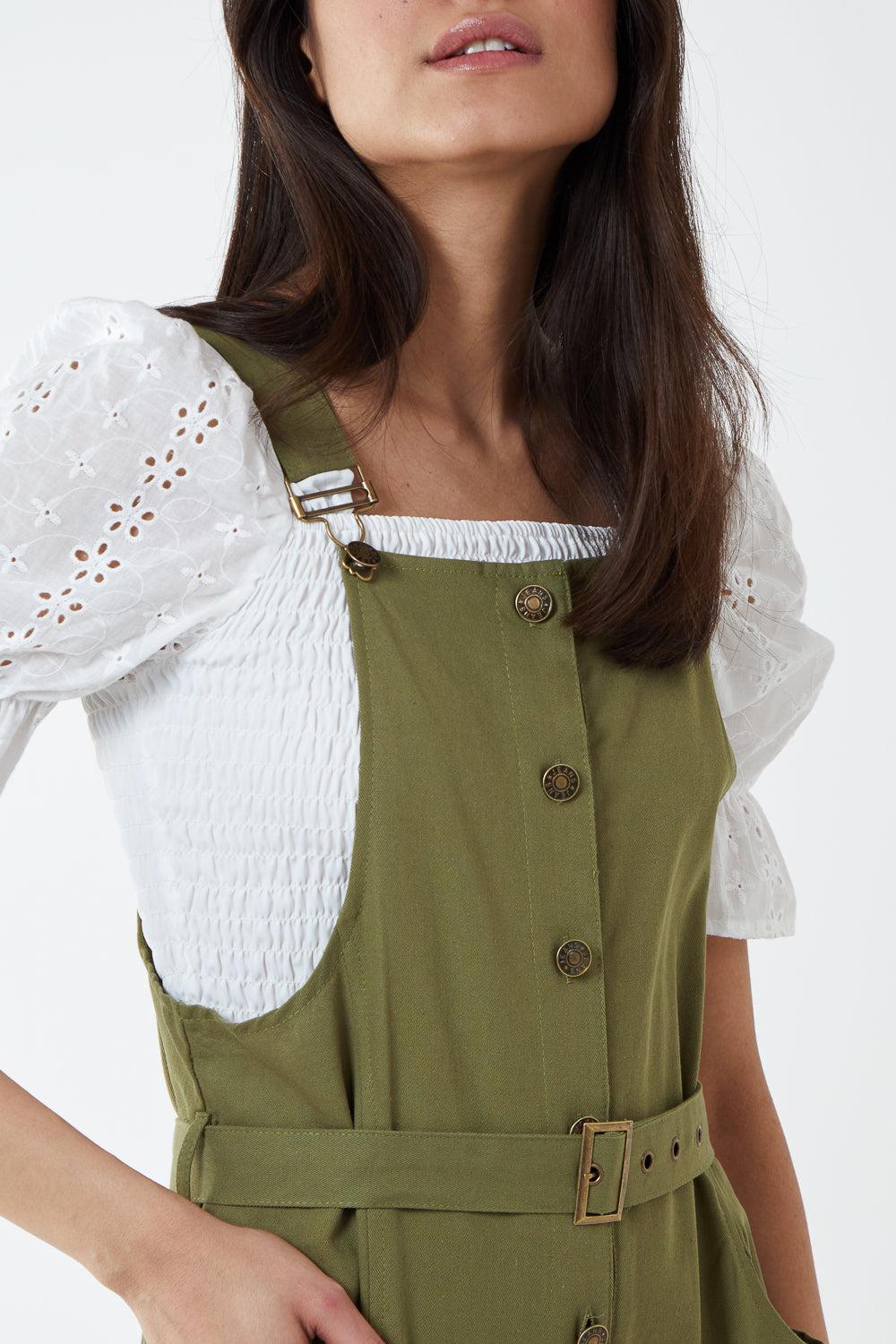 Qed London Button Front Two Pocket Belted Dungarees