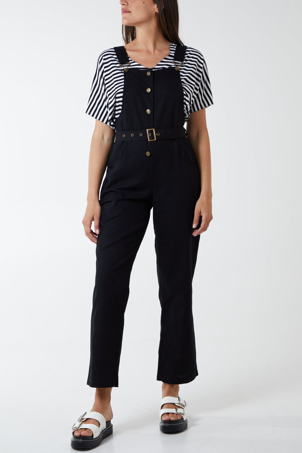 qed london Button Front Two Pocket Belted Dungarees