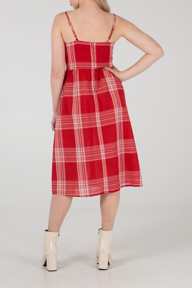 Qed London Button Through Tartan Strappy Midi Dress