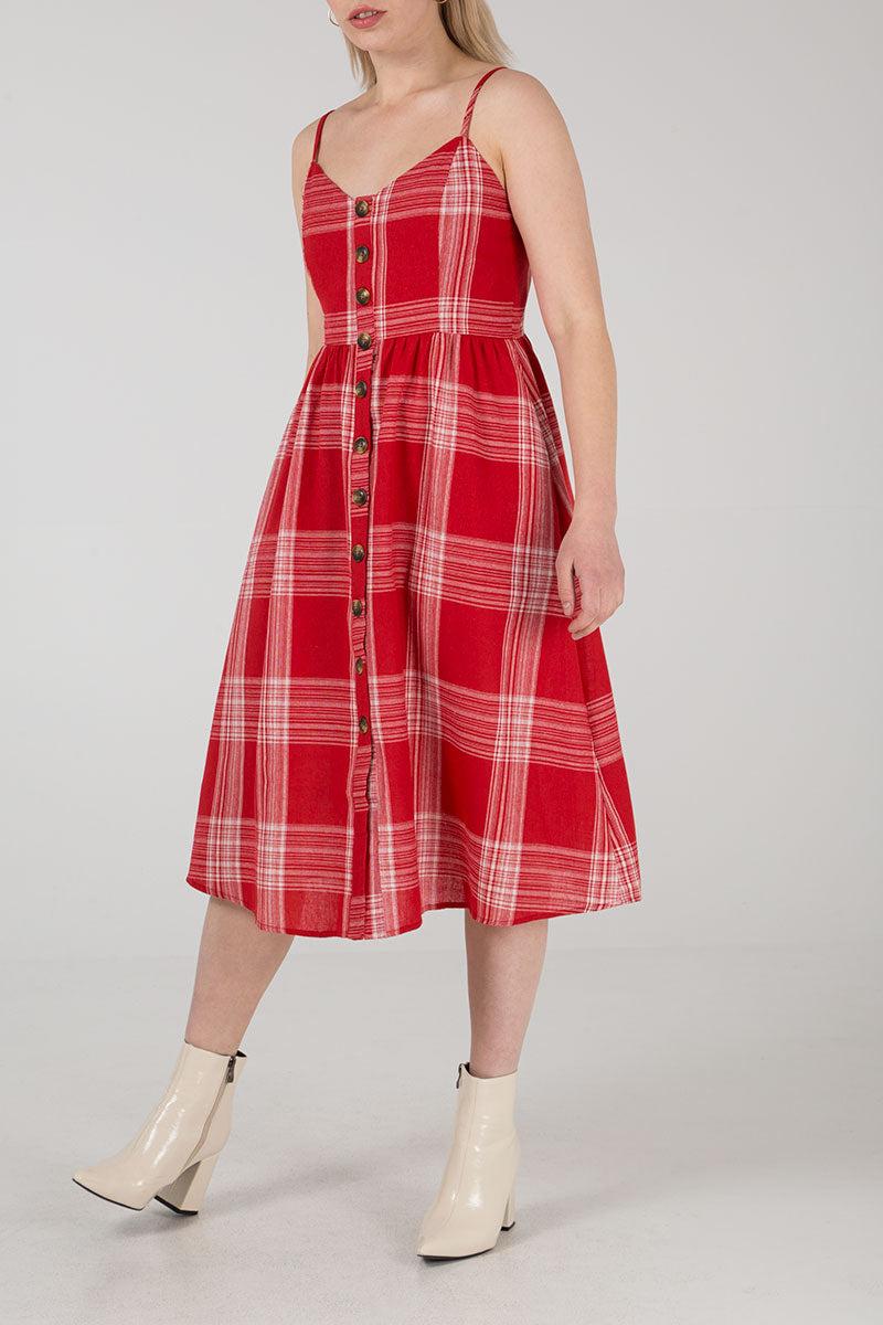 qed london Button Through Tartan Strappy Midi Dress