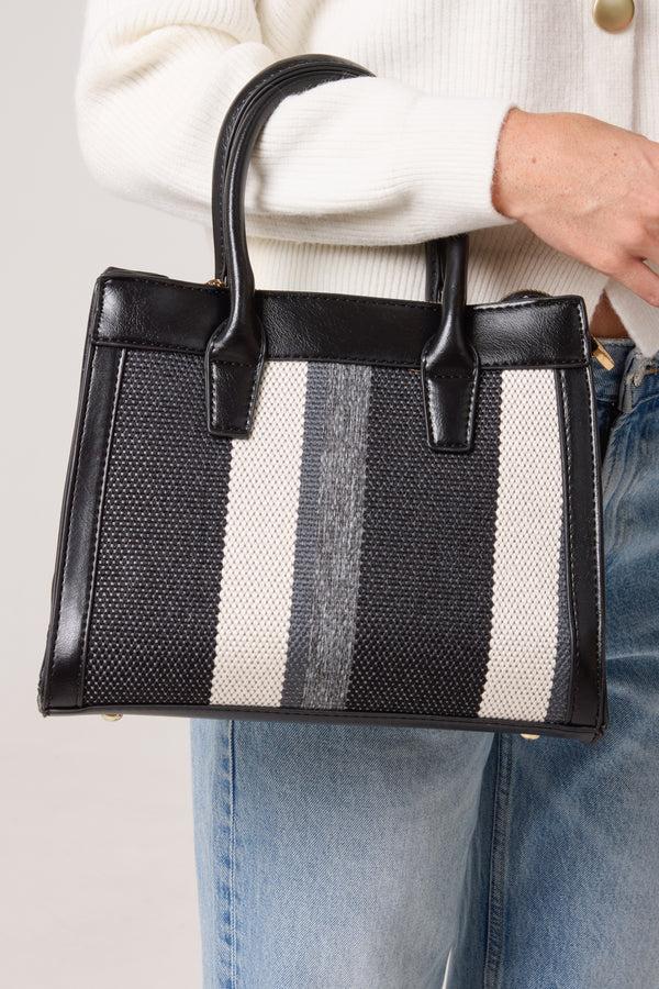 Qed London Canvas Stripe Handbag W/ Strap & Clutch Purse