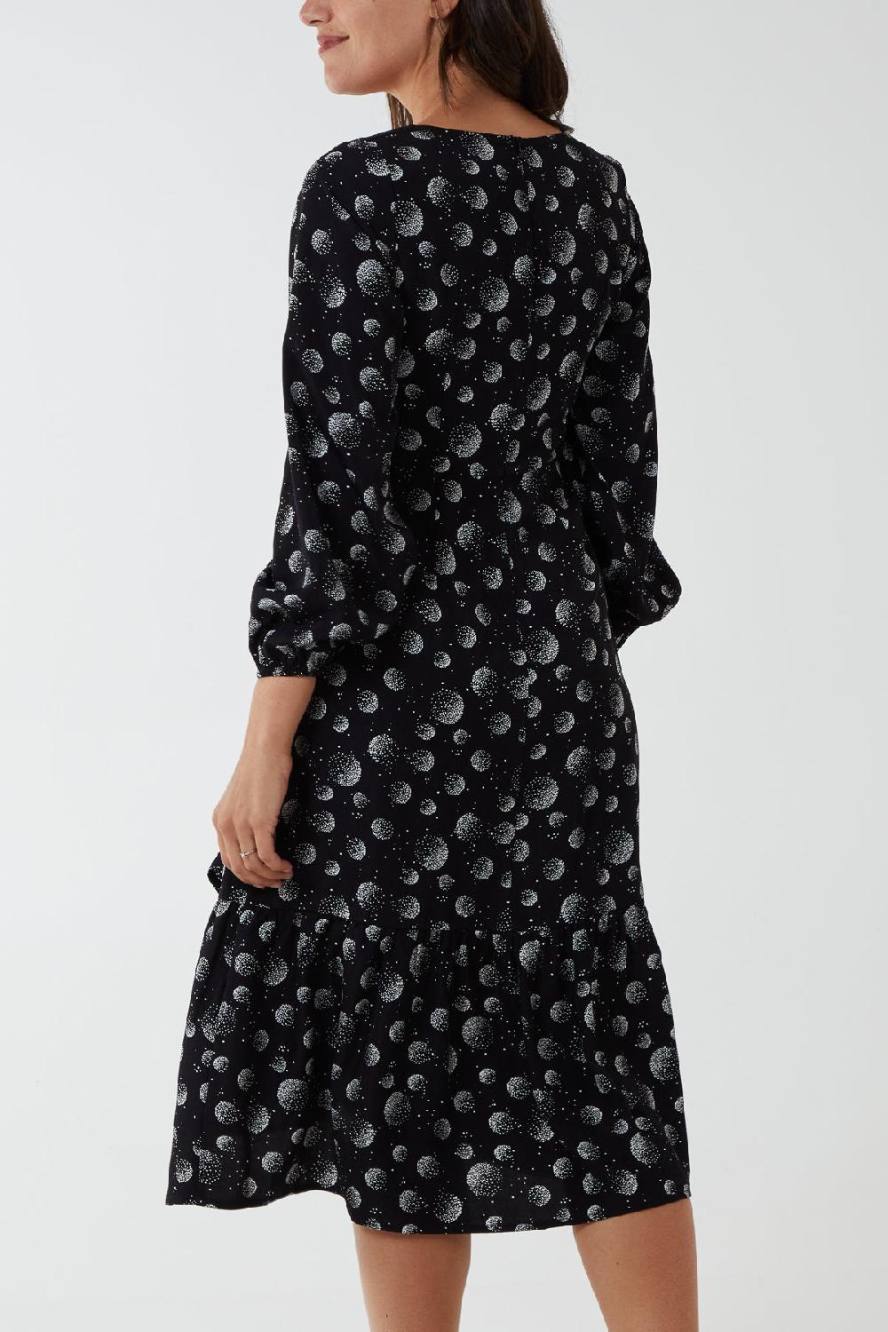 Qed London Circular Print Square Neck Ruffle Wrap Midi Dress